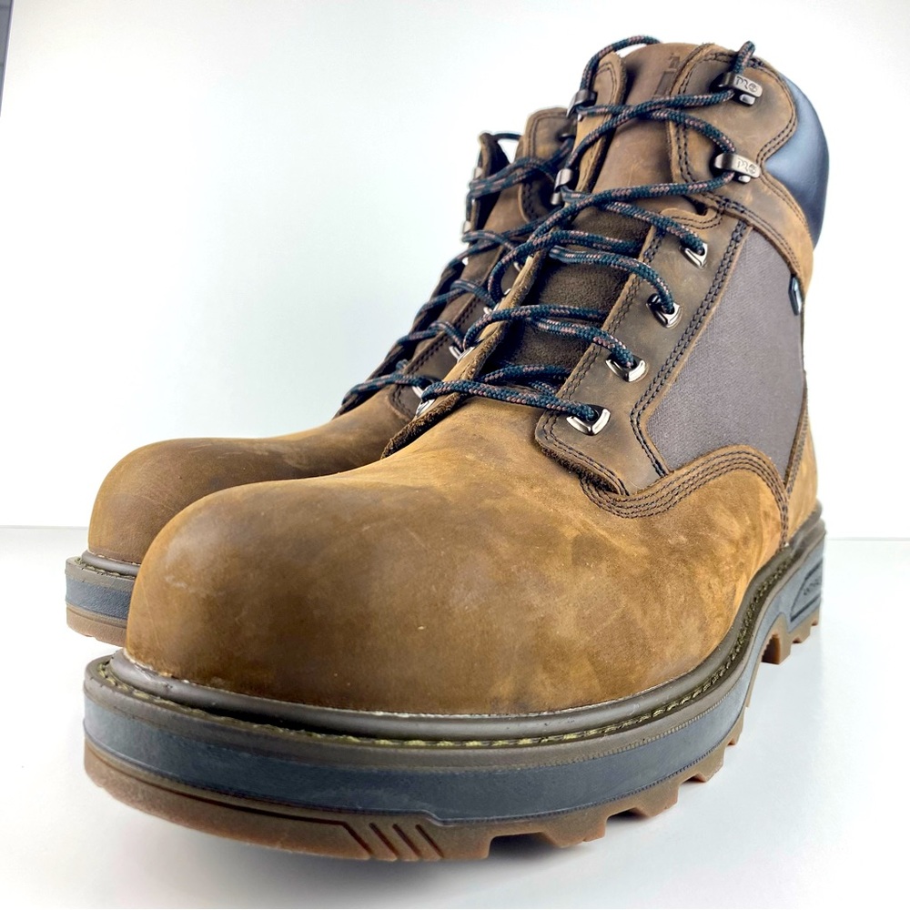 Timberland PRO Men's 6" Brown Leather Size 14 Safety Toe WP Work Boots, #A121S